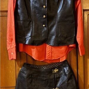 Vintage 1970s Juniorite Women’s Leather Vest And Skirt John Wells Shirt Size 13